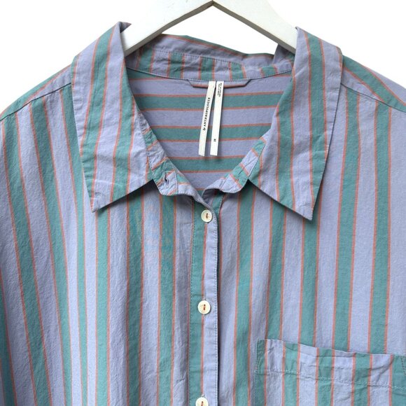 ANTHROPOLOGIE Womens Top Plus Size 2X Boyfriend Striped Shirt Blue Button up - Picture 9 of 11